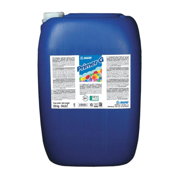 Grund amorsa acrilica pentru suporturi absobante reduce uniformizeaza absorbtia fixeaza praful fin Mapei Primer G 25 kg mapei md